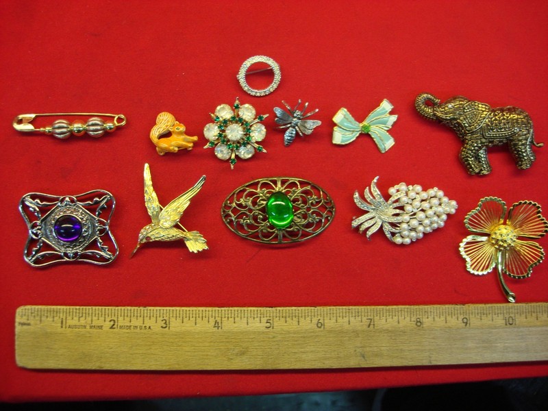 Vintage estate jewelry lot of 10 unique pins