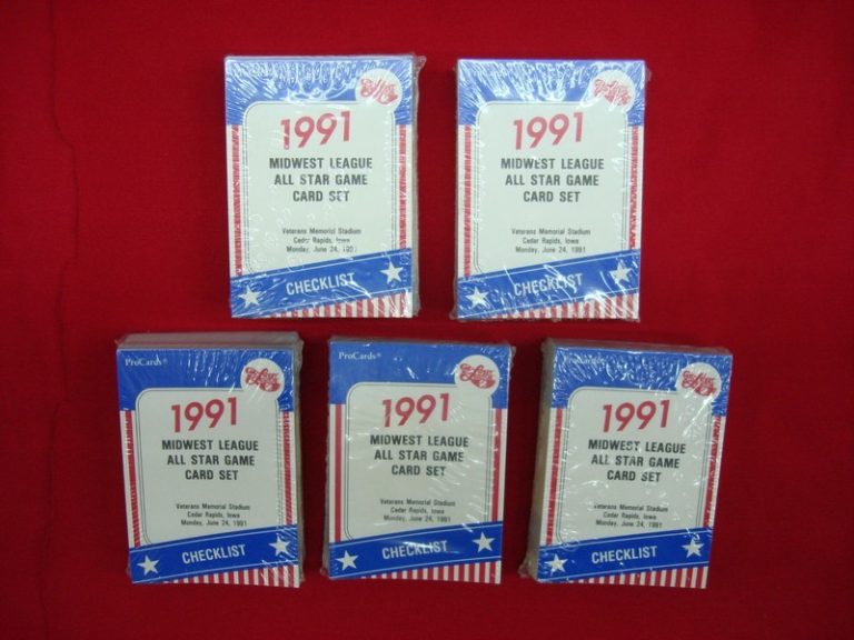 Five factory-sealed 1991 Midwest League All-Star Game card sets featuring Denny Hocking
