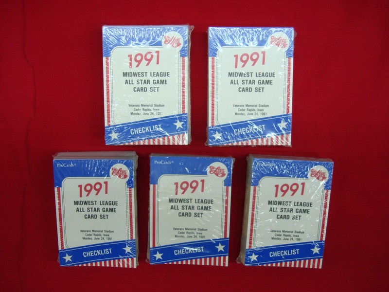 Five factory-sealed 1991 Midwest League All-Star Game card sets featuring Denny Hocking