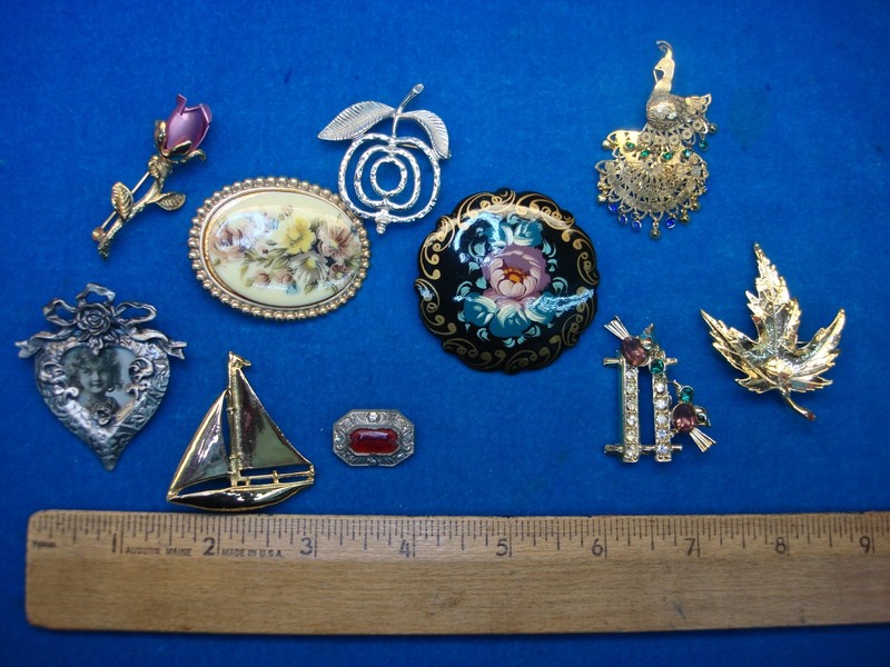 Vintage Estate Jewelry Lot of 10 Unique Costume Pins