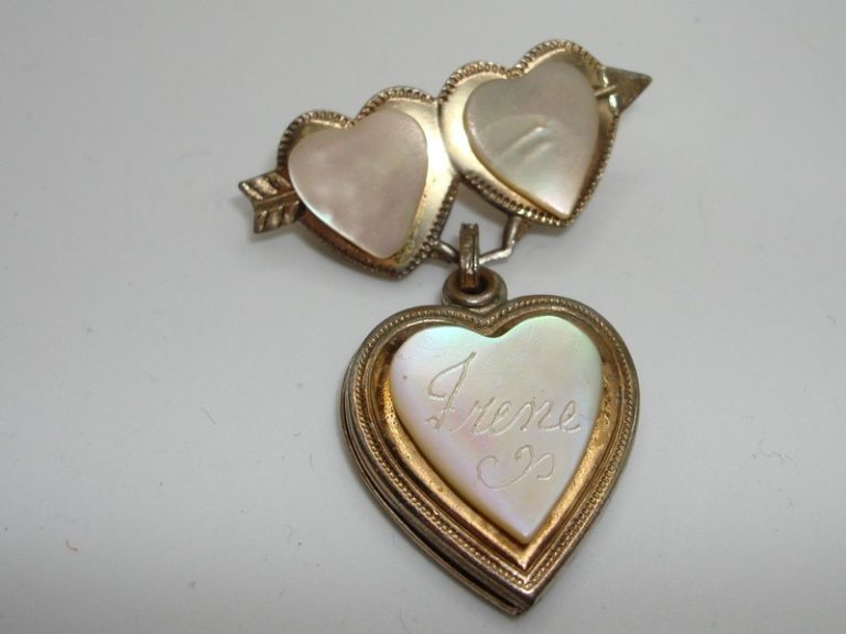 Vintage 1942 Irene Mother of Pearl Locket Pin