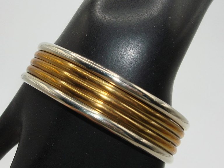 Vintage Native American cuff bracelet by M.S., sterling silver and copper, signed and hallmarked