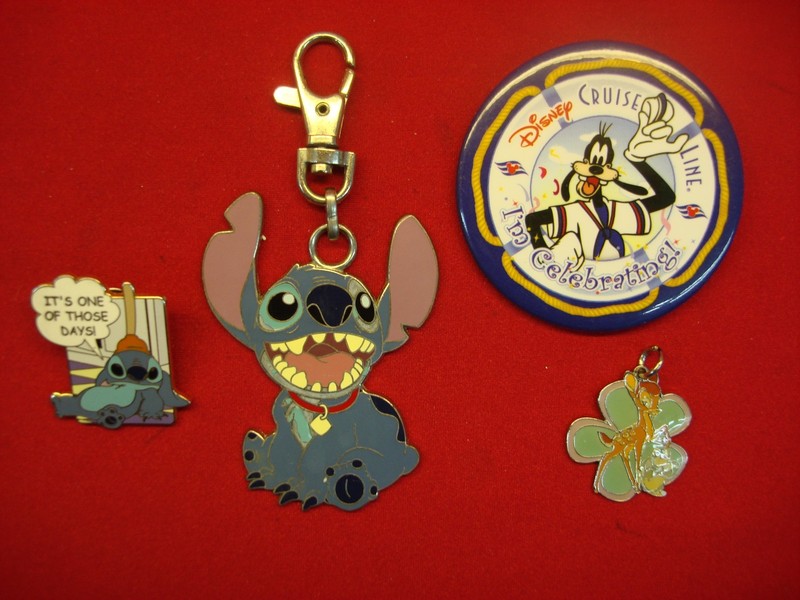 Disney Cruise Line button and character items: Stitch, Bambi, Thumper pendant