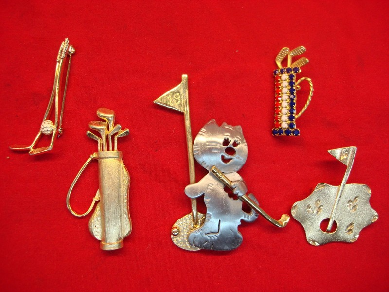 Vintage Golf Pins & Brooches (5-Piece Lot)