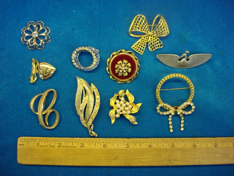 Collection of ten vintage costume pins