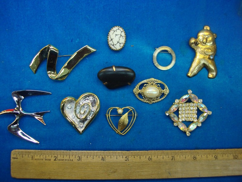Vintage costume pin lot of 10, unique and usable designs
