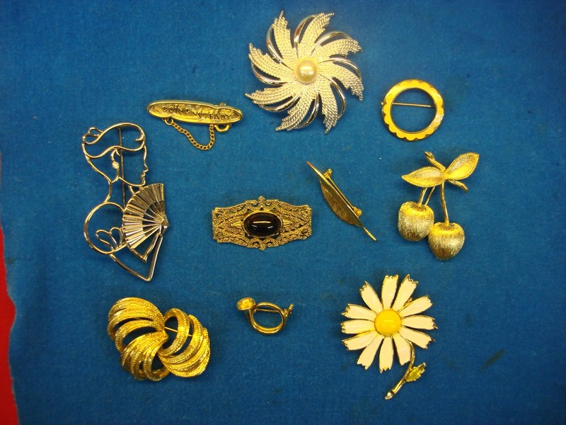 Estate Jewelry Lot of 10 Unique Costume Pins