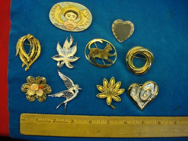 Lot of 10 vintage estate jewelry pins, unique and usable