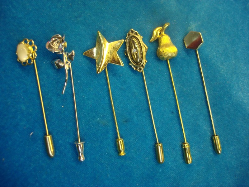 Six unique vintage stick pins in excellent condition