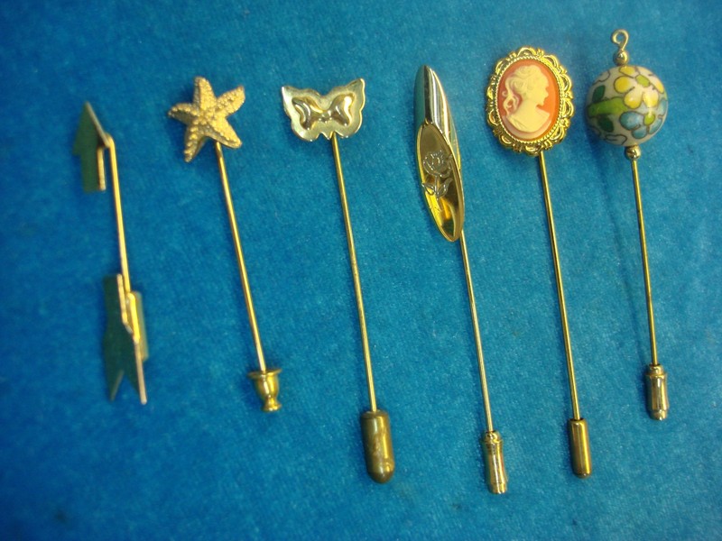Set of 6 vintage stick pins with unique and pretty designs