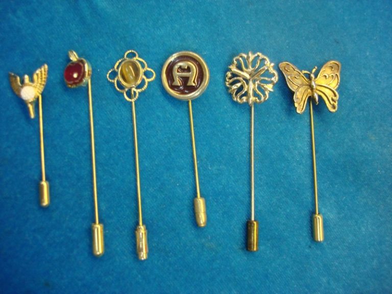 Collection of six vintage stick pins, estate finds with unique designs