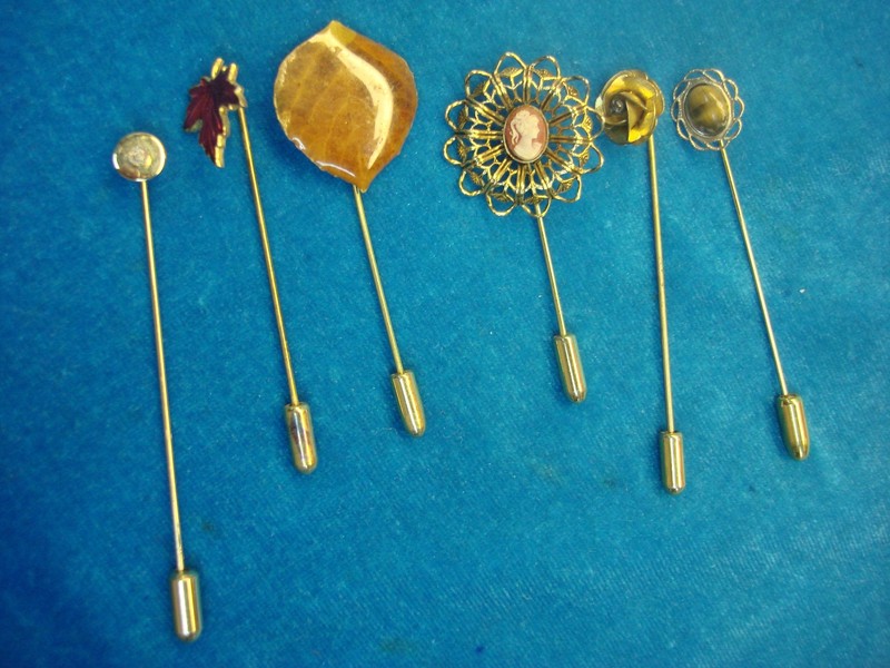 Vintage stick pin lot of 6, unique designs from estate finds