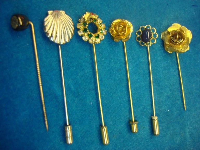 Lot of 6 vintage stick pins, unique estate finds, two missing end caps