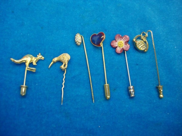 Lot of 6 vintage stick pins, unique enamel designs from estate collections