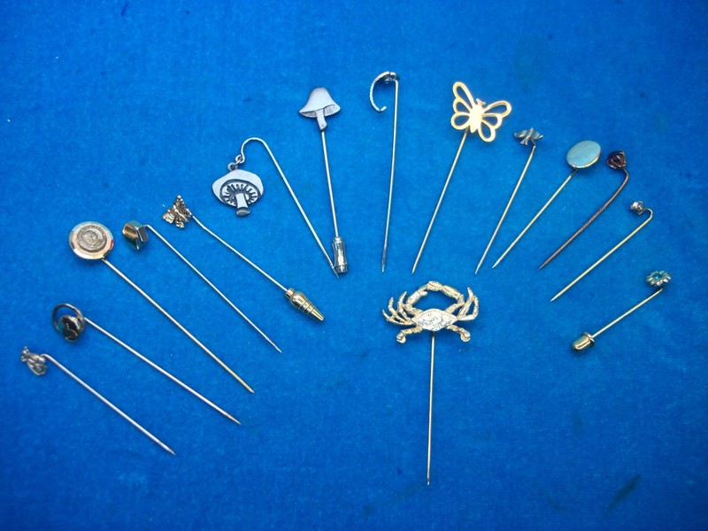 Vintage stick pin lot of 15, diverse designs