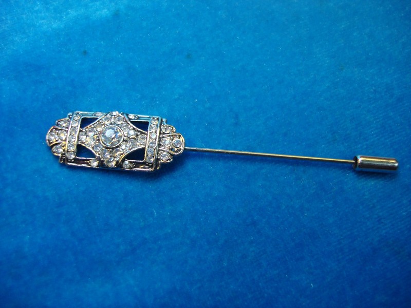 Vintage silver tone stick pin with sparkling brilliants