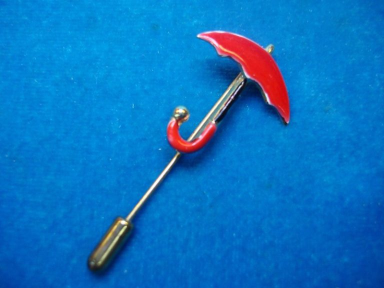 Vintage Enamel Umbrella Stickpin - Red and Black Design