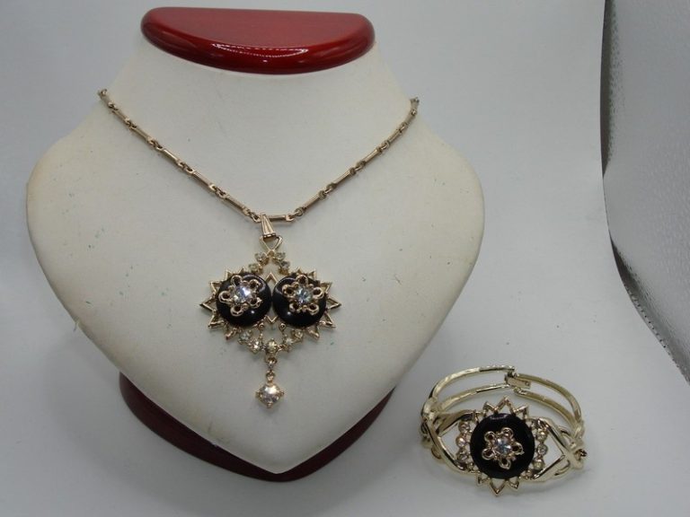 Vintage 1950s Rhinestone Choker Necklace & Bracelet Set