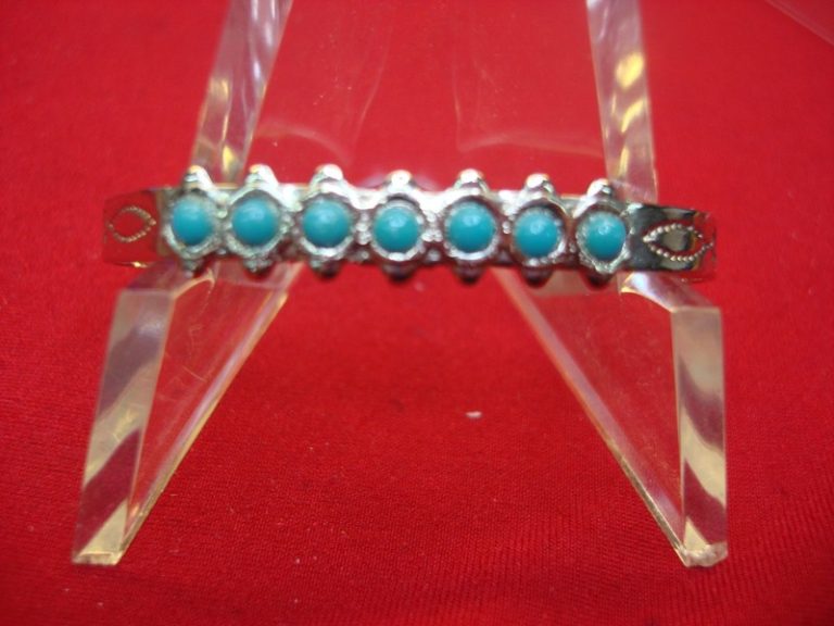 Southwest Style Kids Cuff Bracelet with Turquoise Stones and Impressed Pattern