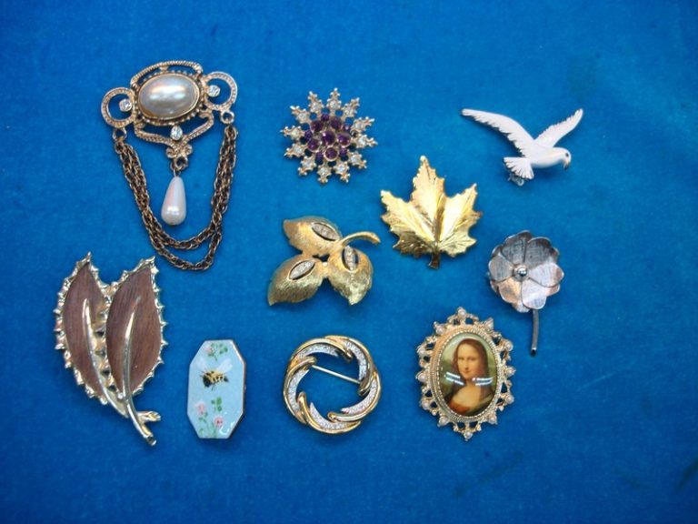 Vintage costume pin lot of 10 with unique designs