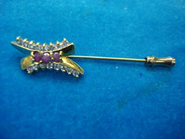 Gold-Plated Ruby & CZ Stick Pin