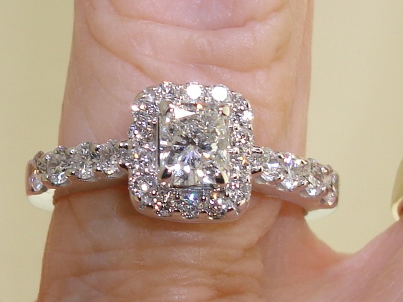 14K White Gold Halo Engagement Ring with a Cushion-Cut Diamond
