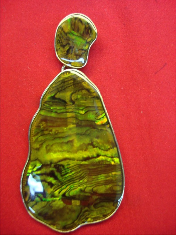 Large abalone hinged pendant with lucite accent