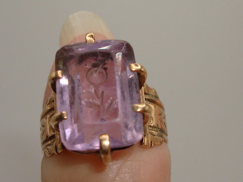 Antique Victorian amethyst thistle ring in 14K rose gold, size 3.75