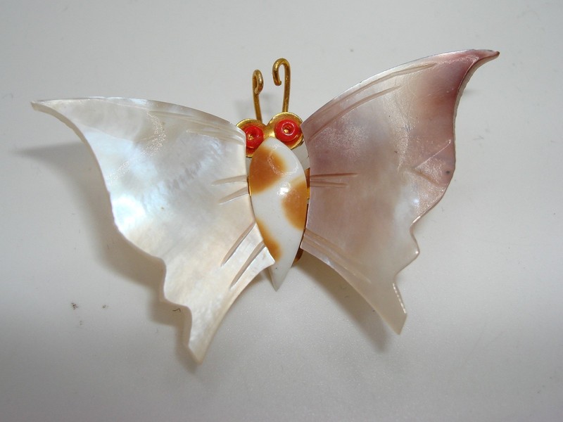 Vintage iridescent abalone butterfly brooch pin