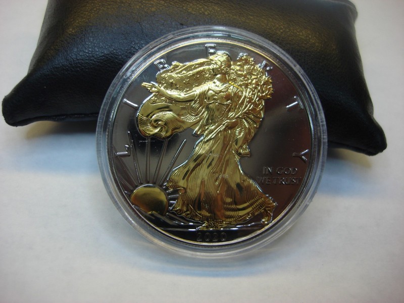 2020 American Silver Eagle Coin with ruthenium plating and 24K gold accents