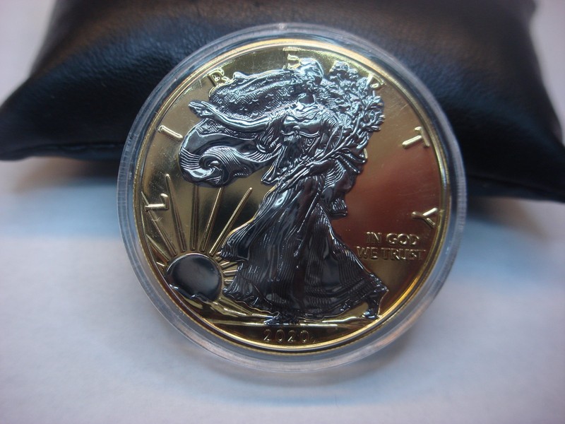 2020 Silver Eagle Dollar with ruthenium accented Liberty and Eagle, 24K gold gilded