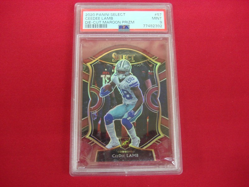 PSA 9 CeeDee Lamb 2020 Panini Select Maroon Prizm Die-Cut Football Card #57