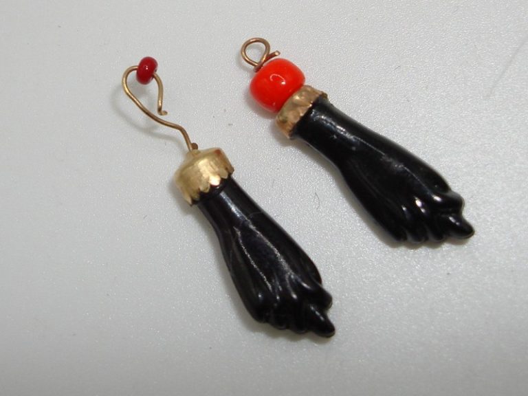 Vintage Azabache Amulets (Pair) - Lucky Charms with Red Bead Accents
