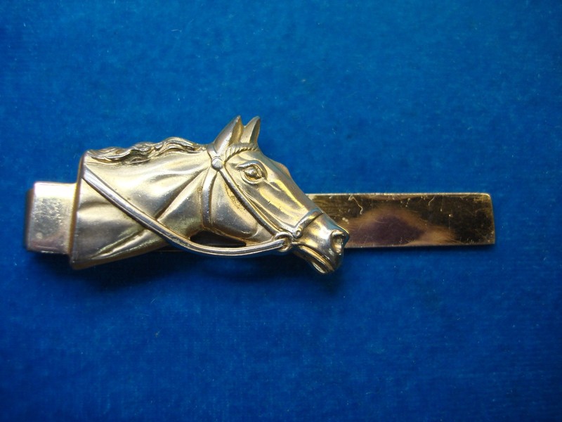Vintage turquoise oval tie clip, silver tone