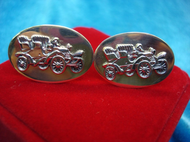 Vintage Gold/Silver Tone Motorcar Cufflinks