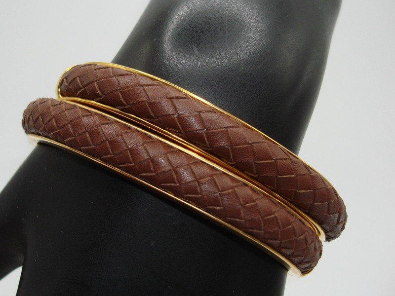 Vintage Joan Rivers braided leather hinged bangle bracelets (pair)