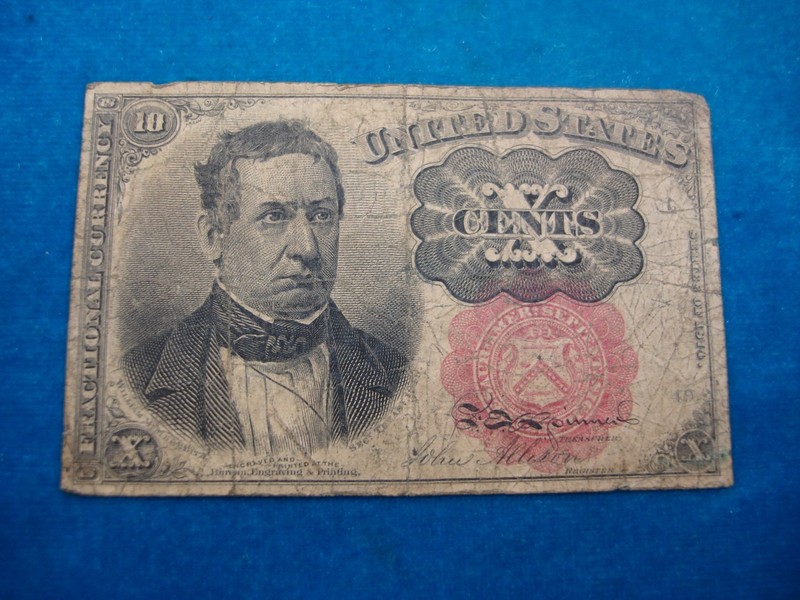 1874 US 10 Cent Fractional Currency Note - Vintage Paper Money