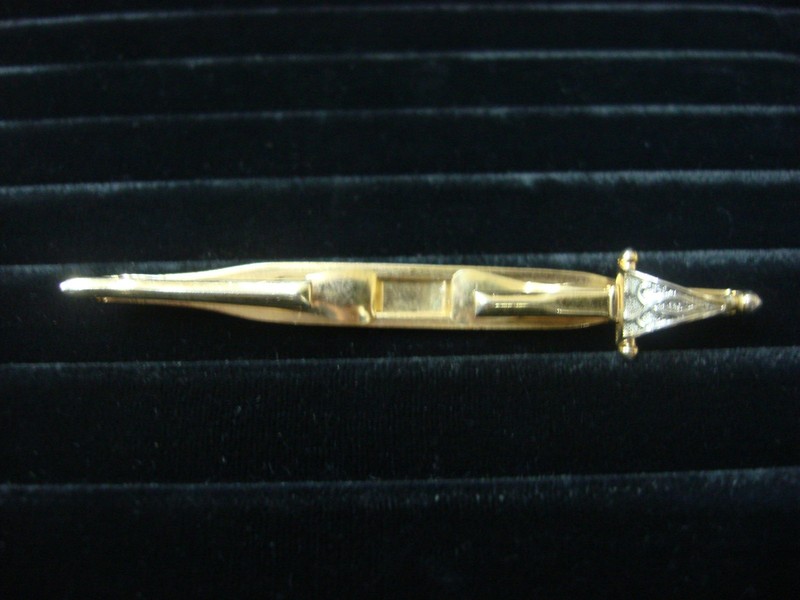 Vintage Swank gold tone sword tie bar clip with silver accents