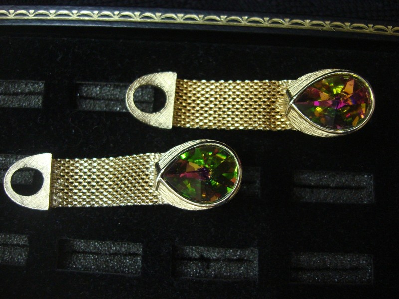 Vintage gold-tone wrap around cufflinks with rainbow stones