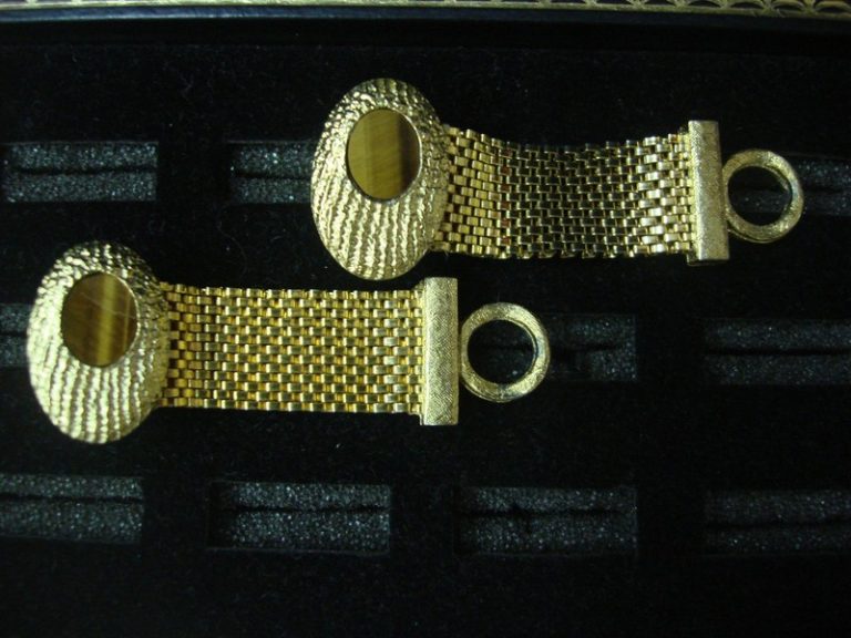 Vintage gold-tone tiger eye wrap-around cufflinks