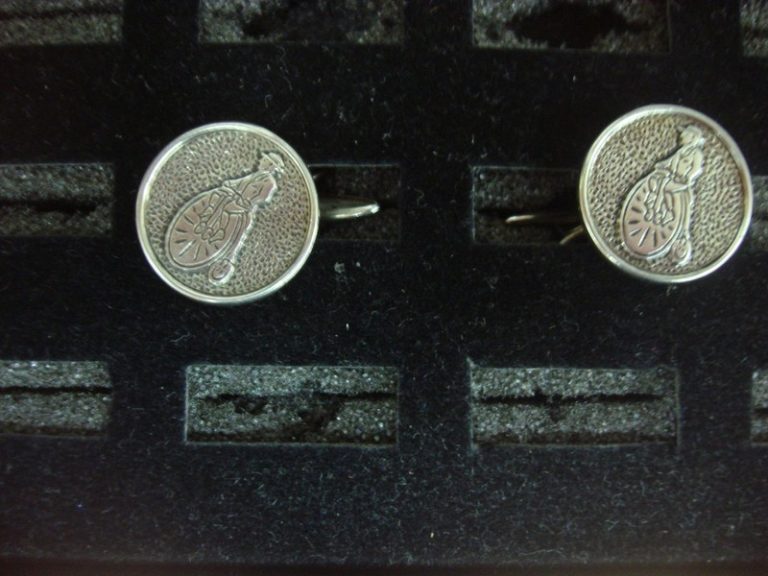Vintage silver-tone high wheel bicycle cufflinks