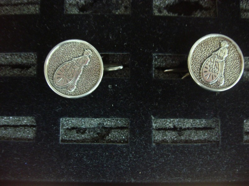Vintage silver-tone high wheel bicycle cufflinks