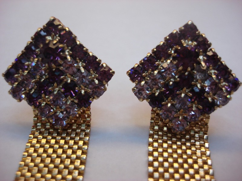 Vintage gold-tone wrap-around cufflinks with purple and blue stones