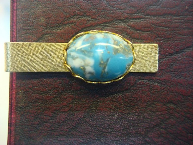 Vintage gold-tone tie clip with blue turquoise stone