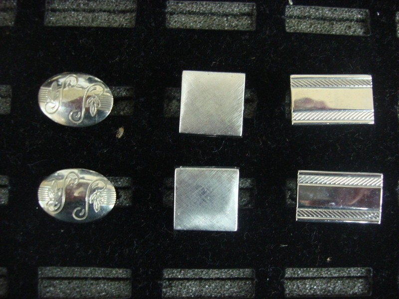Vintage silver tone cufflinks set, three pairs