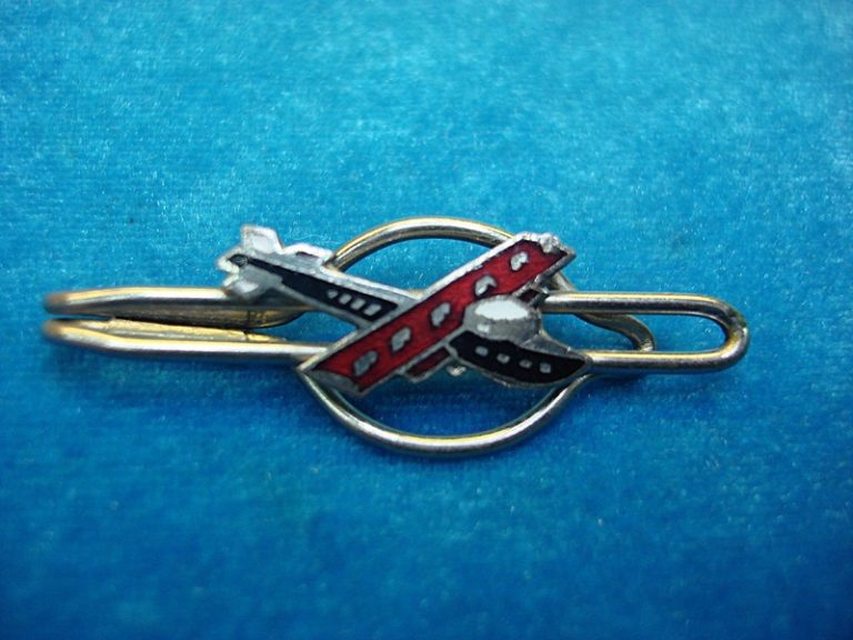 Vintage Dornier Flying Boat Tie Clip - 1920s Silver Tone with Red, White & Blue Enamel