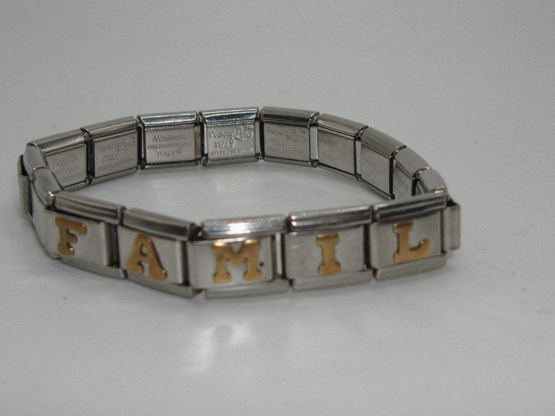 Nomination Italy stainless steel bracelet with 14K & 18K gold accents, engraved family design