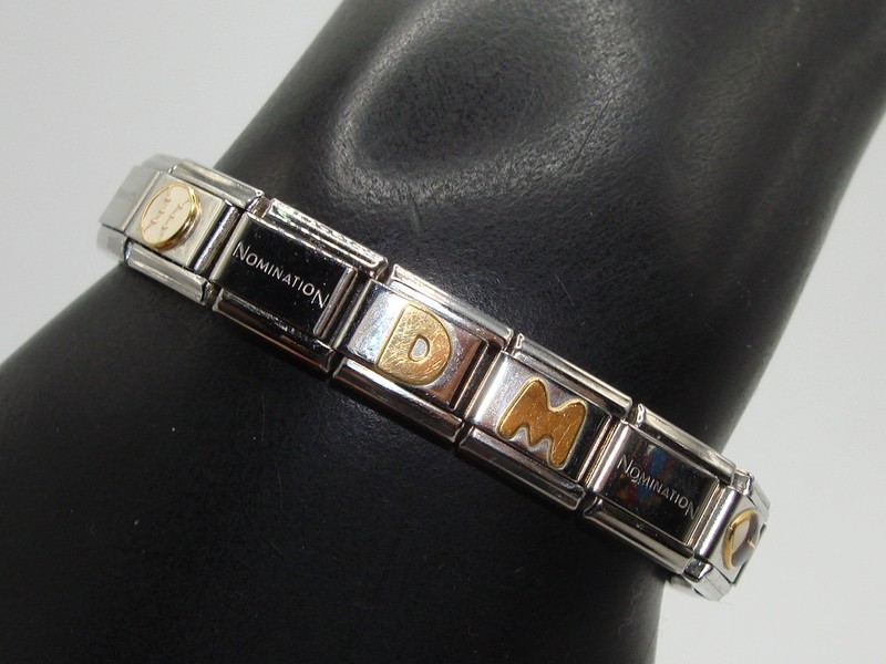 Personalized Nomination Stainless Steel Charm Bracelet with 'MOM' and 'DM' charms, football and baseball links