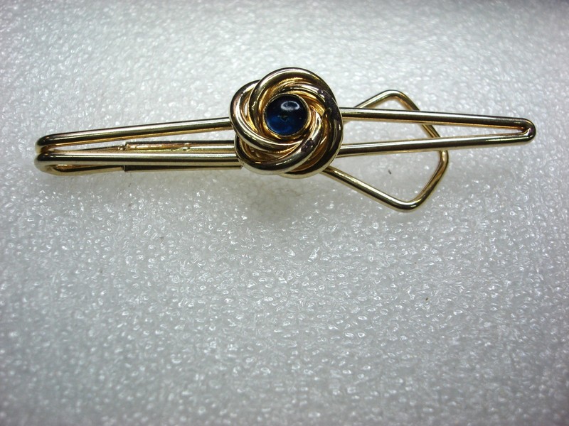 Vintage gold-tone Swank tie clip with dark blue stones