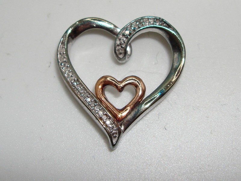 925 Sterling Silver & 10K Gold Heart Diamond Accent Slide Pendant